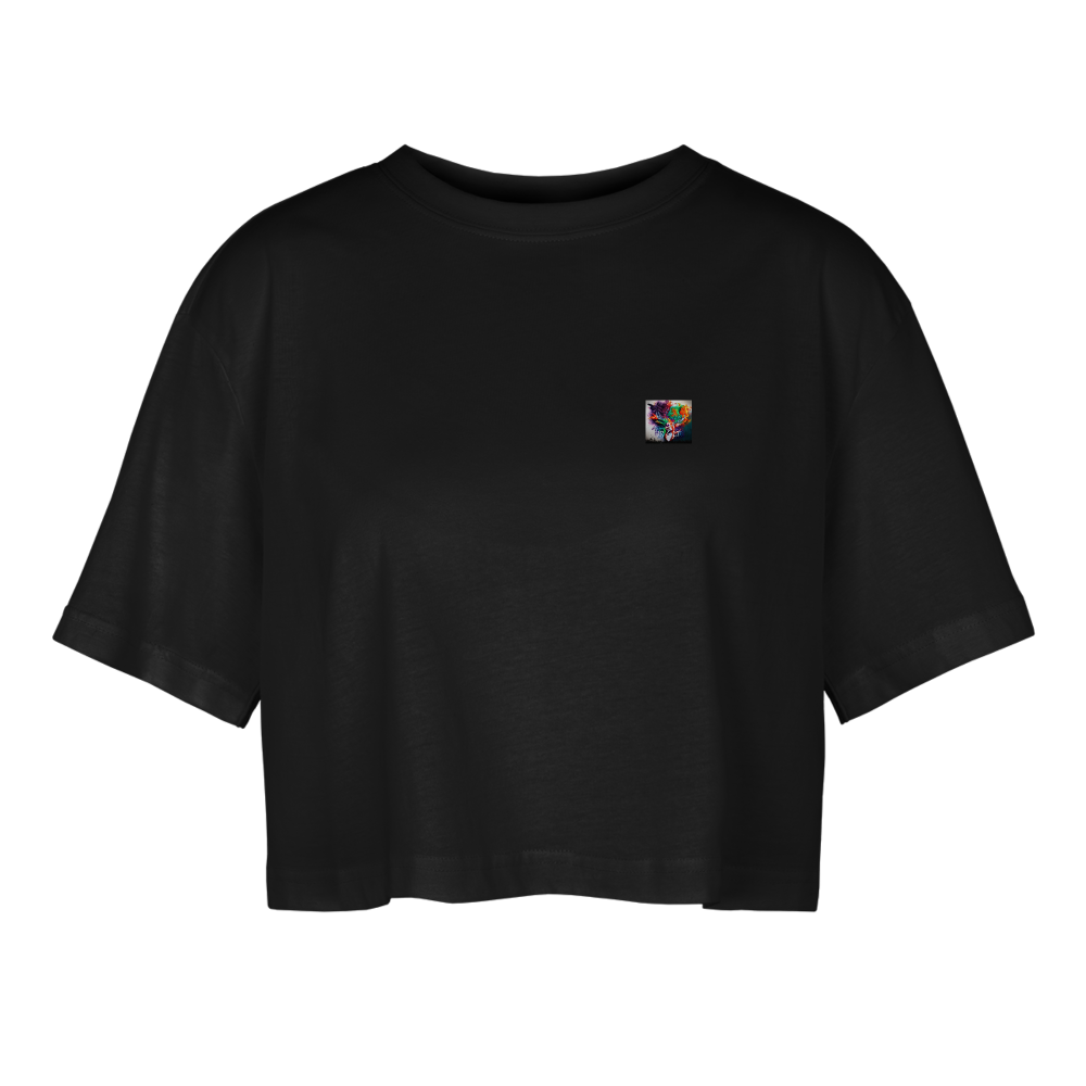 JR< TRADEMARKED- OVERSIZED CROP TOP - black