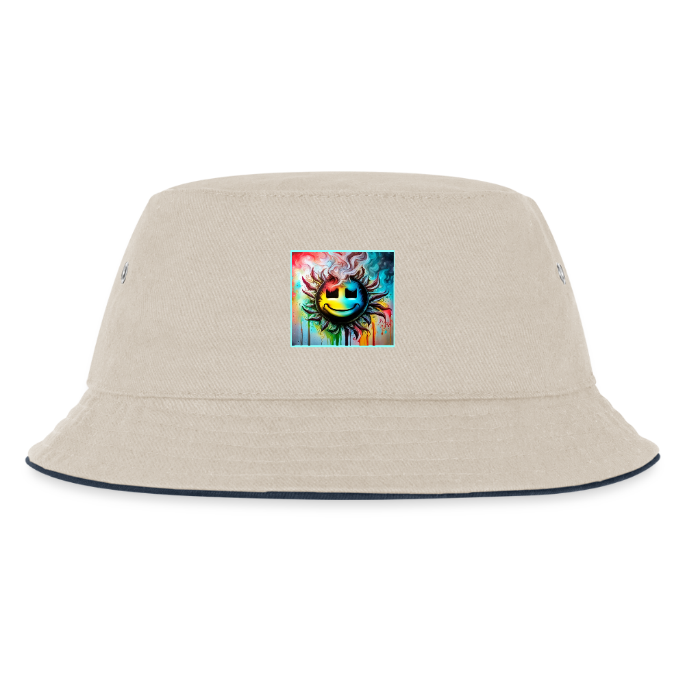 JR< TRADEMARKED LOGO - KIDS BUCKET HAT - ecru/navy