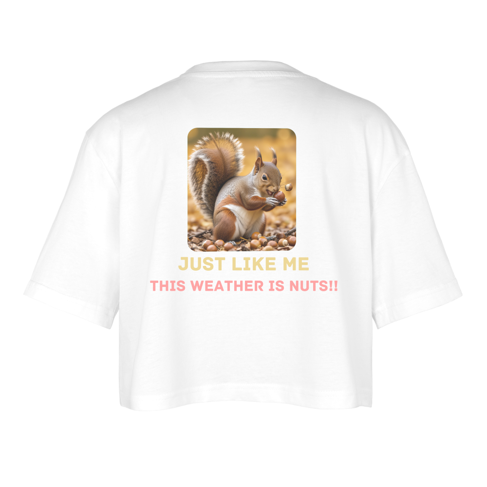 THIS WEATHER IS NUTS!! - WOMEN'S OVERSIZED CROP TOP - white