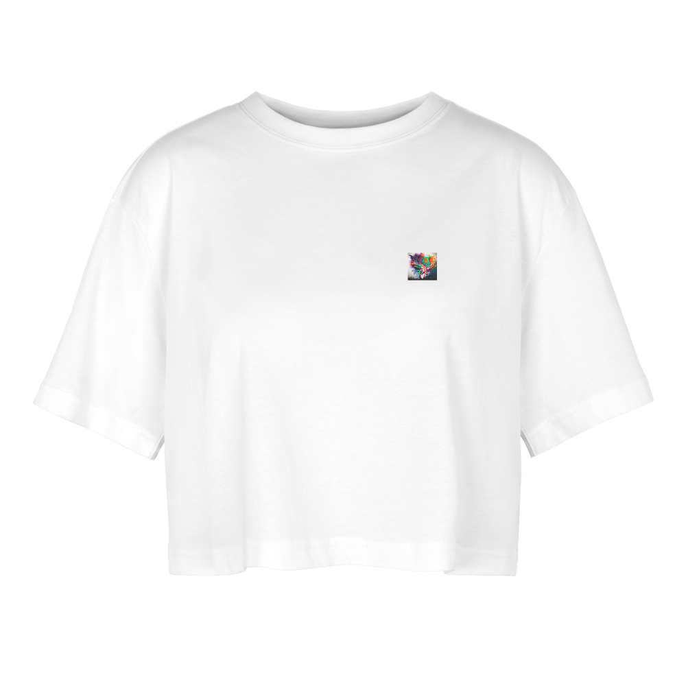 JR< TRADEMARKED- OVERSIZED CROP TOP - white
