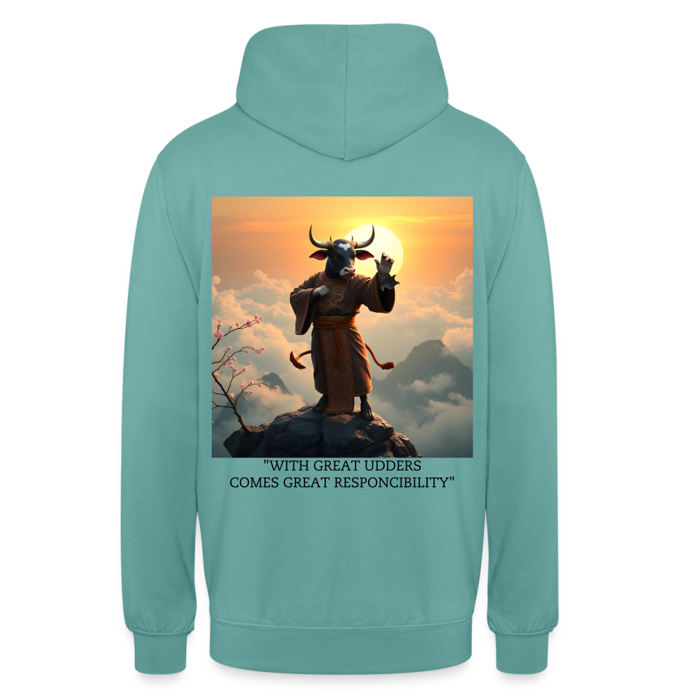 "WITH GREAT UDDERS" WOMEN'S HOODIE - pastel turquoise