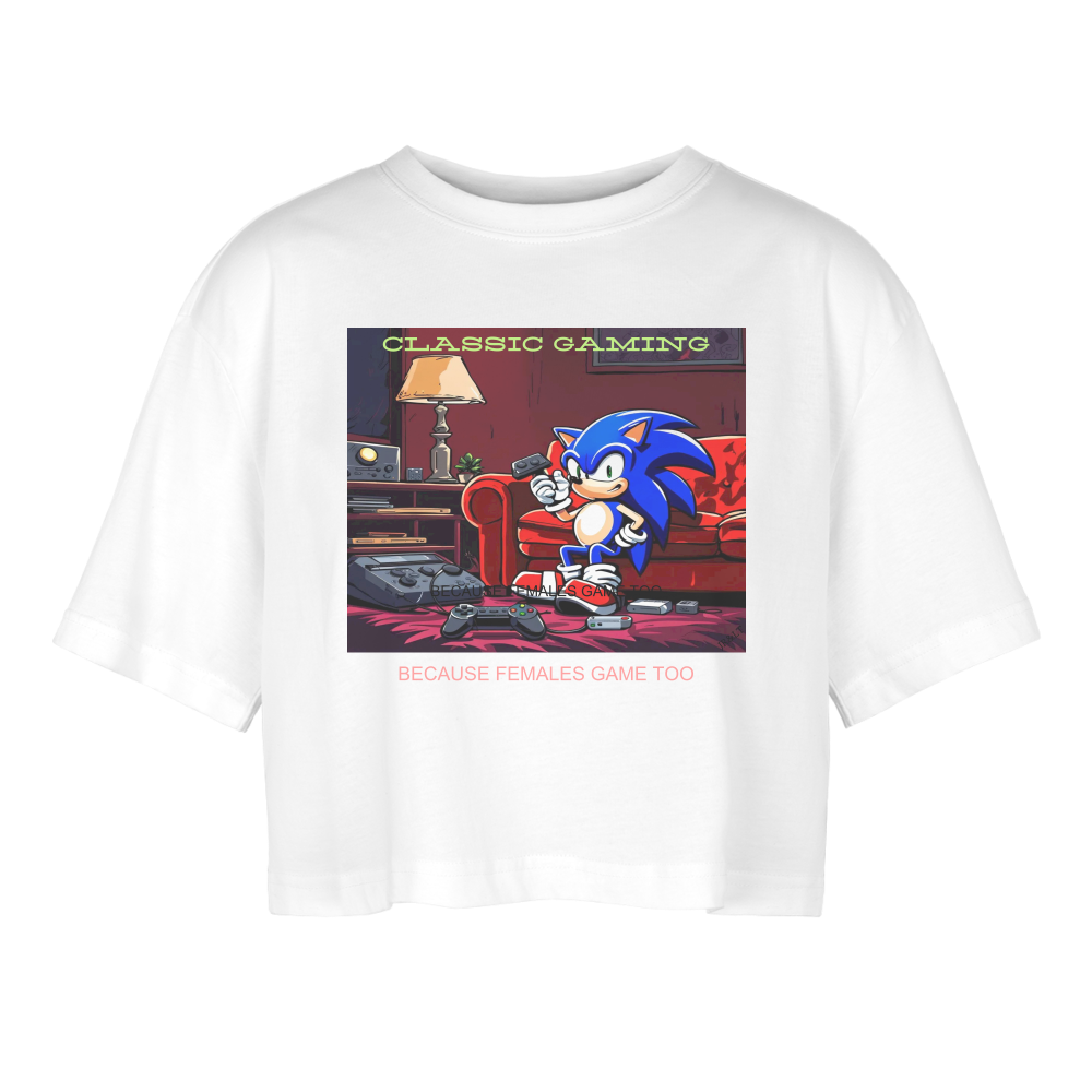 CLASSIC GAMING - WOMEN'S OVERSIZED CROP TOP - white