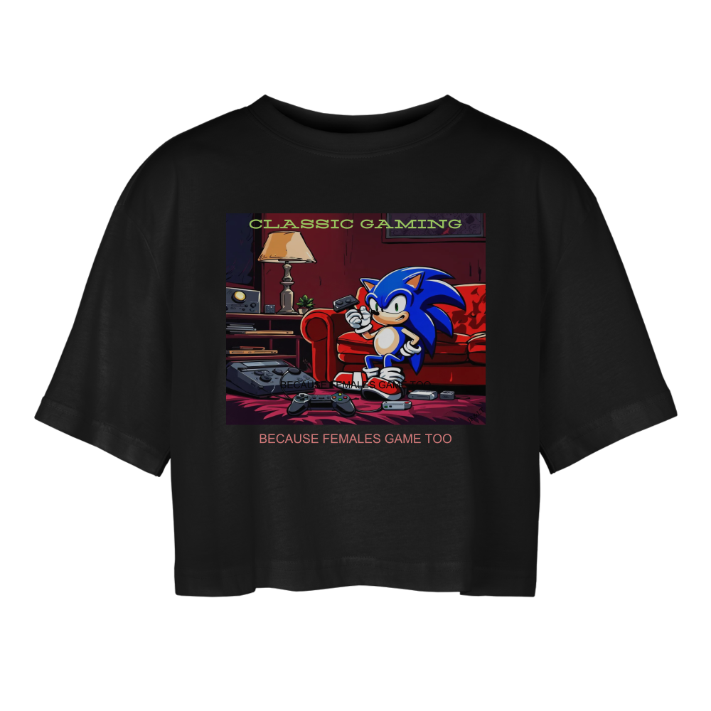 CLASSIC GAMING - WOMEN'S OVERSIZED CROP TOP - black