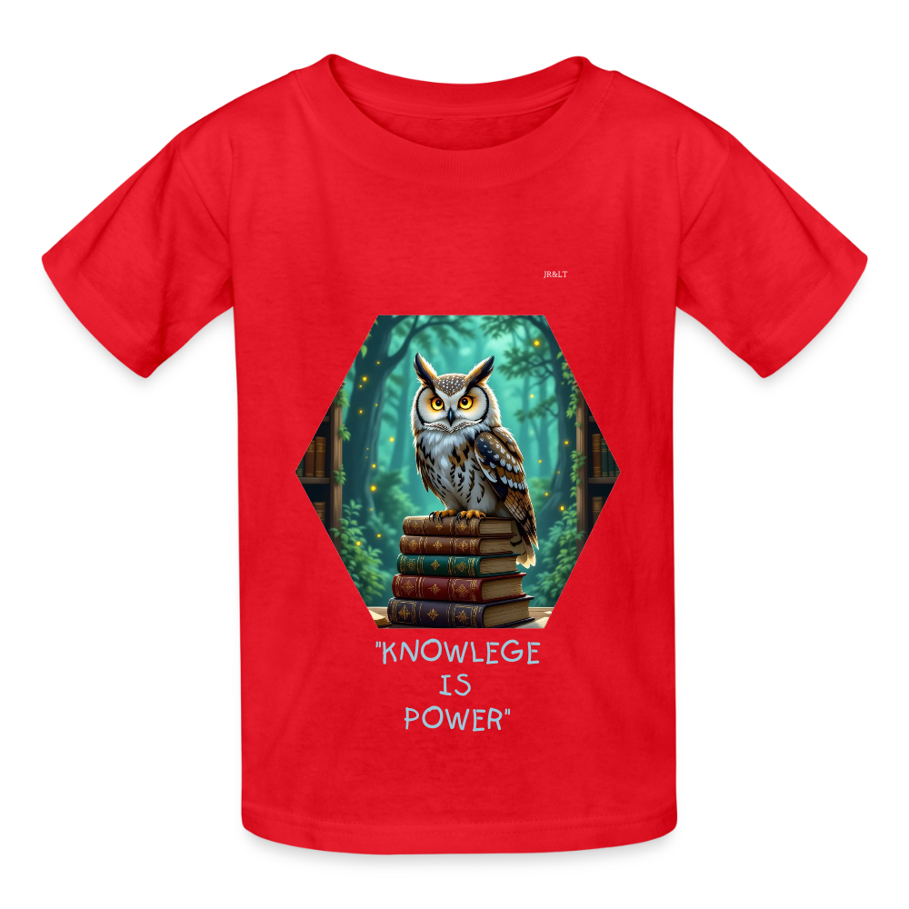 "KNOWEDGE IS POWER" CHILDRENS T-SHIRT - red