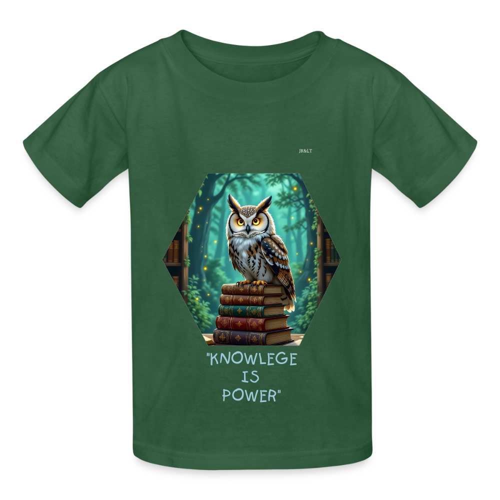 "KNOWEDGE IS POWER" CHILDRENS T-SHIRT - bottle green