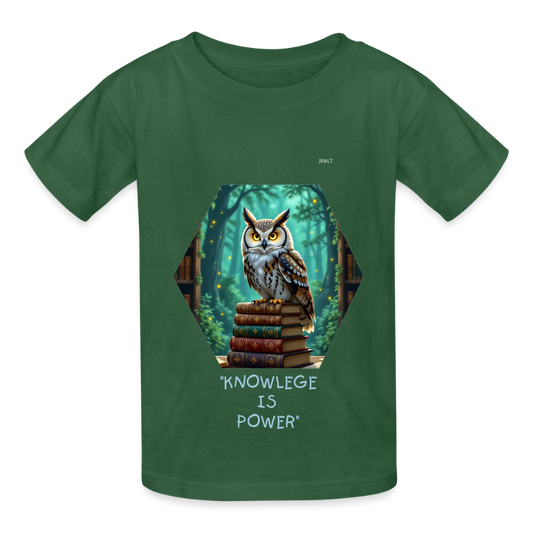 "KNOWEDGE IS POWER" CHILDRENS T-SHIRT - bottle green